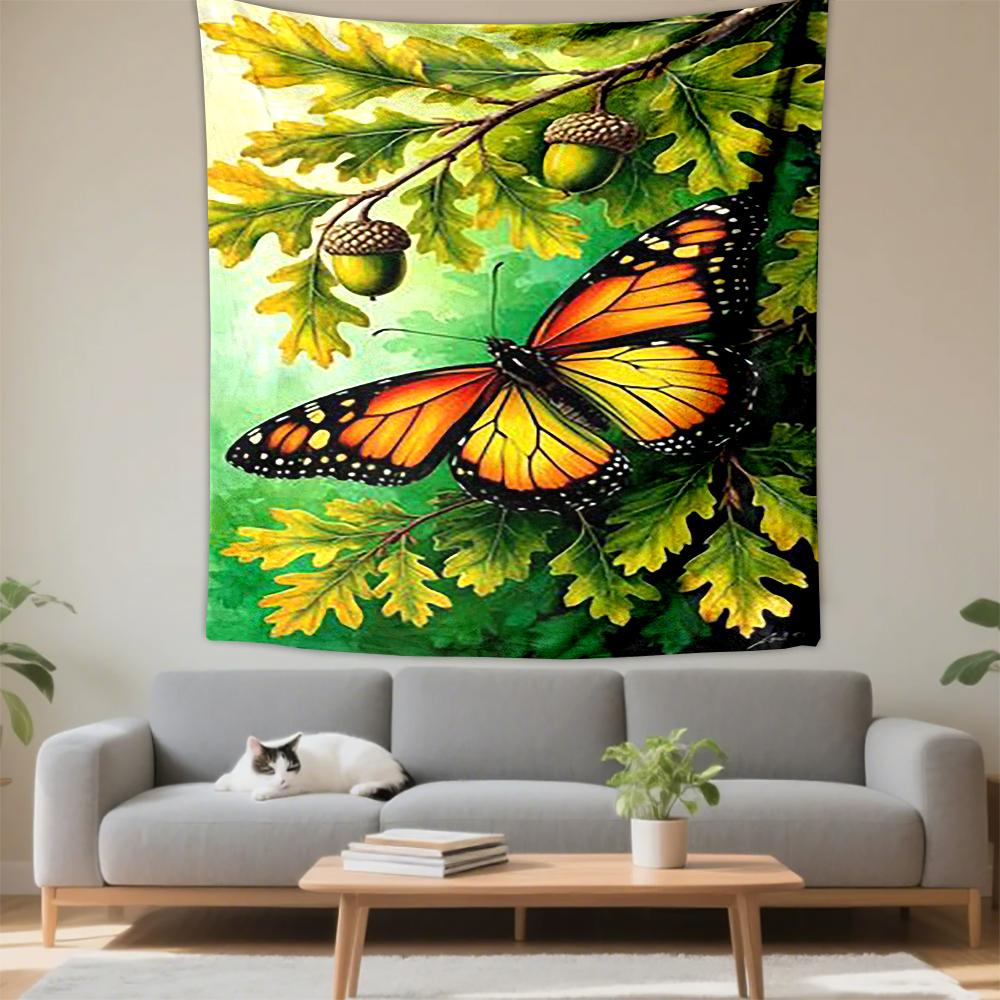 Vivid Monarch Butterfly on Oak Leaves Patterned tapestry for bedroom and living room home decor