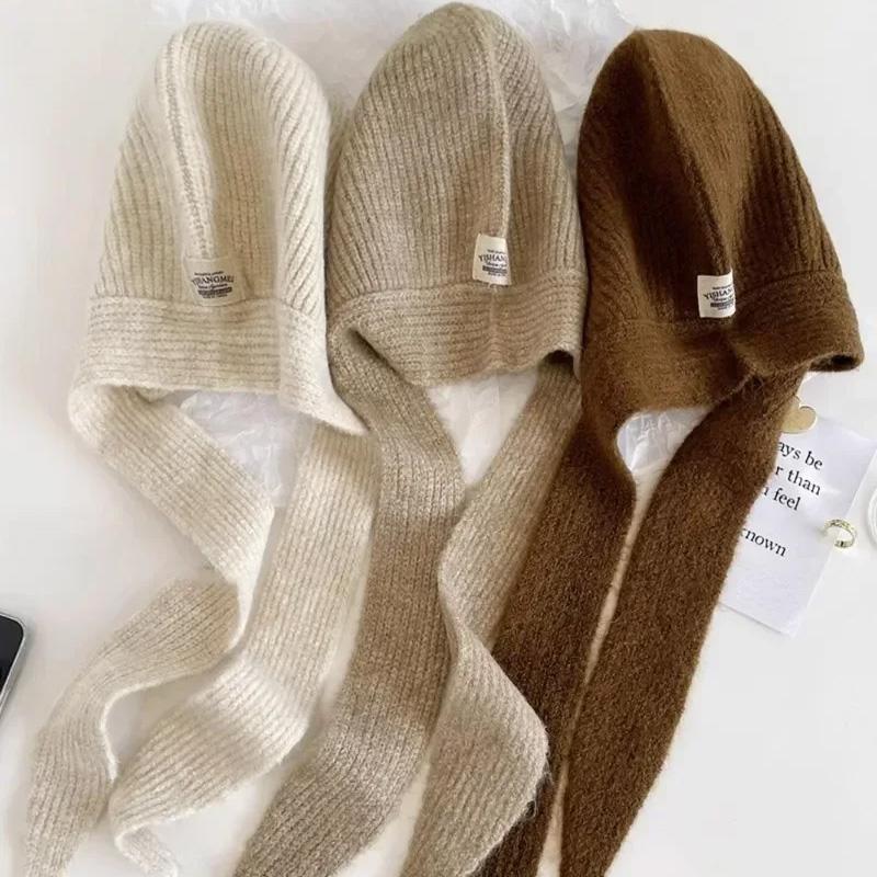 1 шт. Вязаная теплая балаклава Зимняя шерстяная Ретро защита ушей Шарф Хлопковые смеси