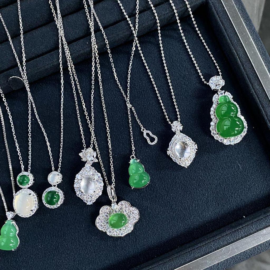 Хит продаж: Женское ожерелье из стерлингового серебра 925 пробы с подвеской из императорского зеленого халцедона агата в форме Жуи