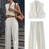 Summer Trousers Set For Women Lapel Sleeveless Short Vest Top Chic Elegant Formal Style Women's Wide Leg Long Pant