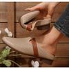 New Soft and Comfortable Leather Mid Heels Slides Women Slippers Hollow Out Summer Shoes Slip On Close Round Toe Flats Slippers