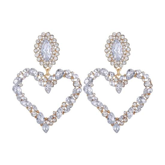 1 пара женских висячих сережек с большим полым сердцем, цветной декор из страз, преувеличенные серьги для вечеринок, клубов, свиданий, висячие серьги, украшения для ушей