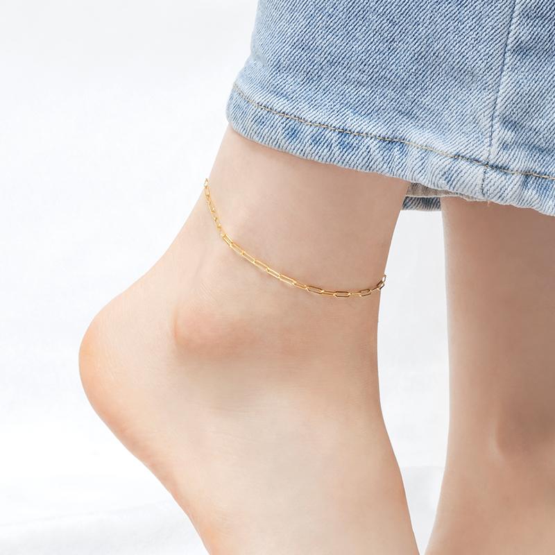 Mcel 14K Golden Basic Clip Chain Anklet