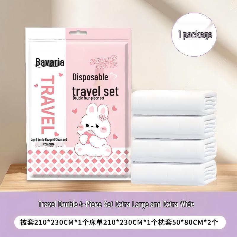 Одноразовый гостиничный комплект постельного белья из четырех предметов: Мягкая простыня, пододеяльник, наволочка, покрывало