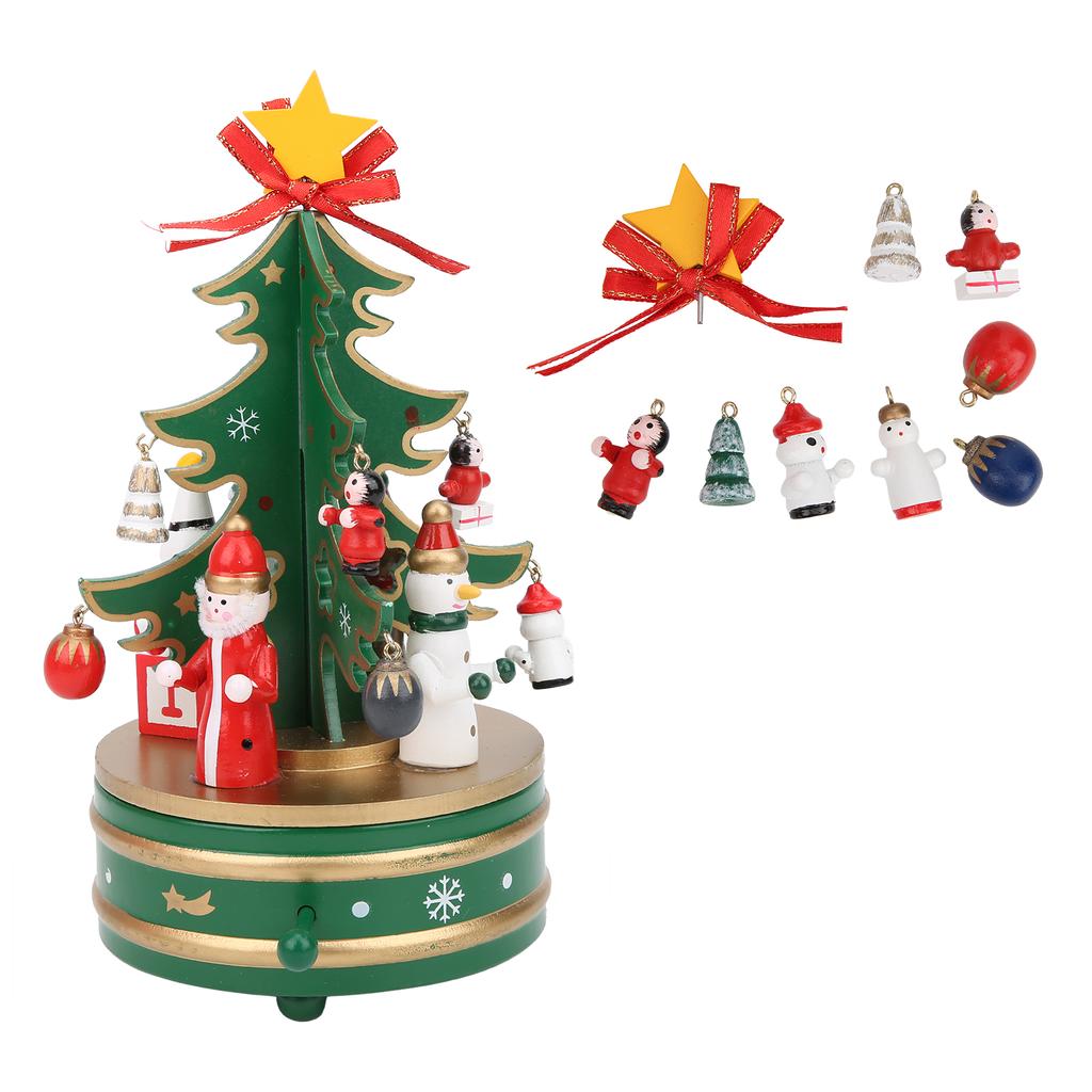 Christmas Music Box Wood Christmas Musical Box Xmas Decoration Gifts for KidGreen
