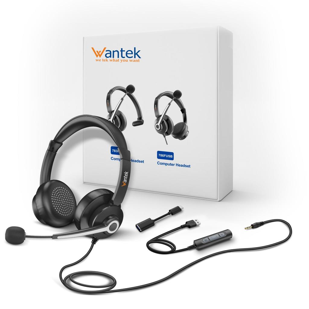 Гарнитура Wantek с бинауральным шумоподавлением, микрофоном, проводной гарнитурой, подходящей для веб-голосовой удаленной работы на дому, профессиональных деловых ПК-наушников