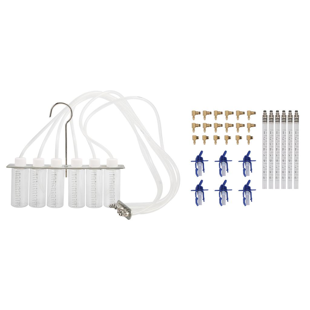 Diesel Flow Meter Adapter Set 6Cylinder Injector Detector Common Rail Leak Off Test Kit