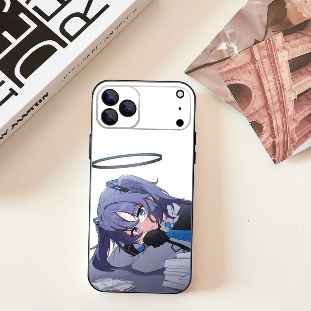 Hayase Yuuka Синий A-Archive Чехол для телефона для iPhone 11,12,13,14,15,16,17,Pro,Max,Plus,E,SE4,Air,Mini Черный Мягкий Чехол