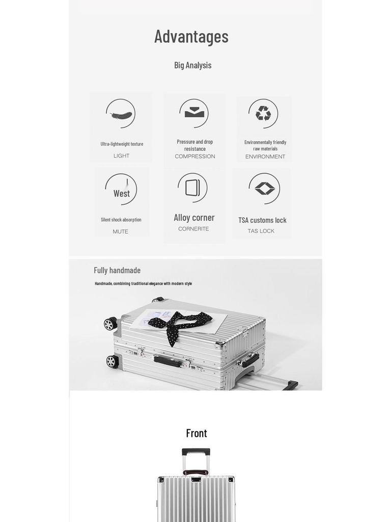 Aluminum-Magnesium Vintage Luggage with Universal Wheels - 20" Carry-On & 24" High-End Case for Women