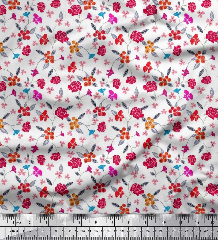 Soimoi Японский креп-сатин с ягодами, листьями и цветочным художественным принтом, ткань по метрам 42 дюйма