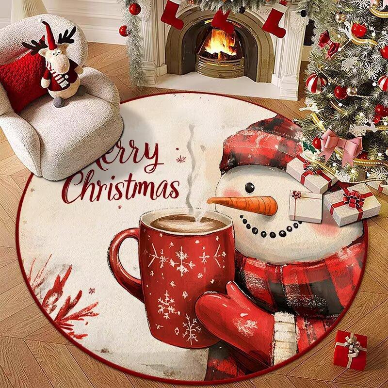 Christmas Stocking Gift Basket Carpet Mat Poinsettia Holly Rug Red Green Gold Festive Non-slip Home Decoration for Living Room