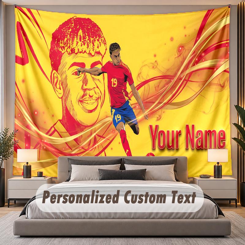 Custom Name Text Tapestry Lamine Yamal Personalized Polyester Wall Tapestry For Bedroom And Room