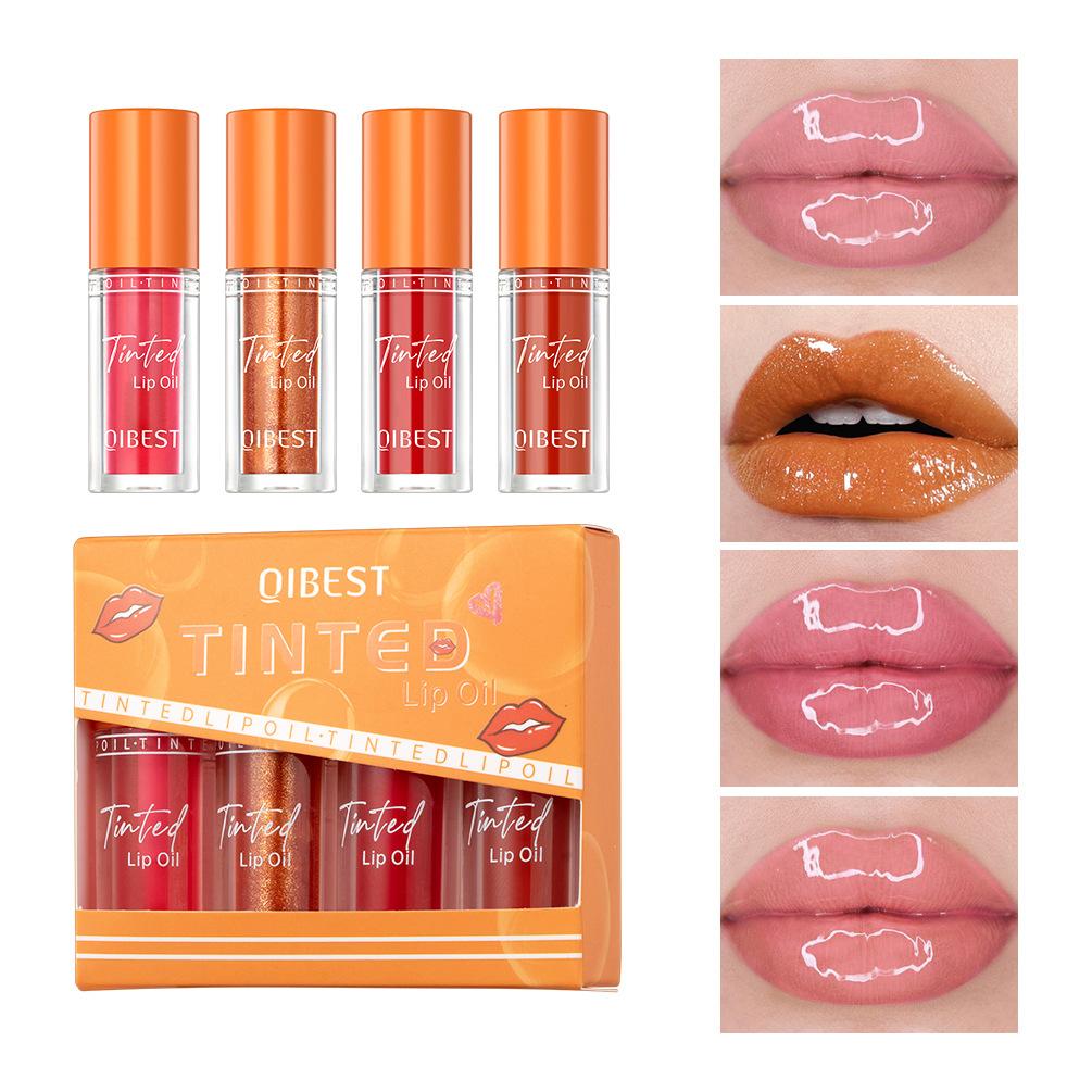 QIBEST Nourishing Shine Lip Oil Hydrating Lip Honey Mirror Lip Oil Repairing Lip Gloss Makeup Set