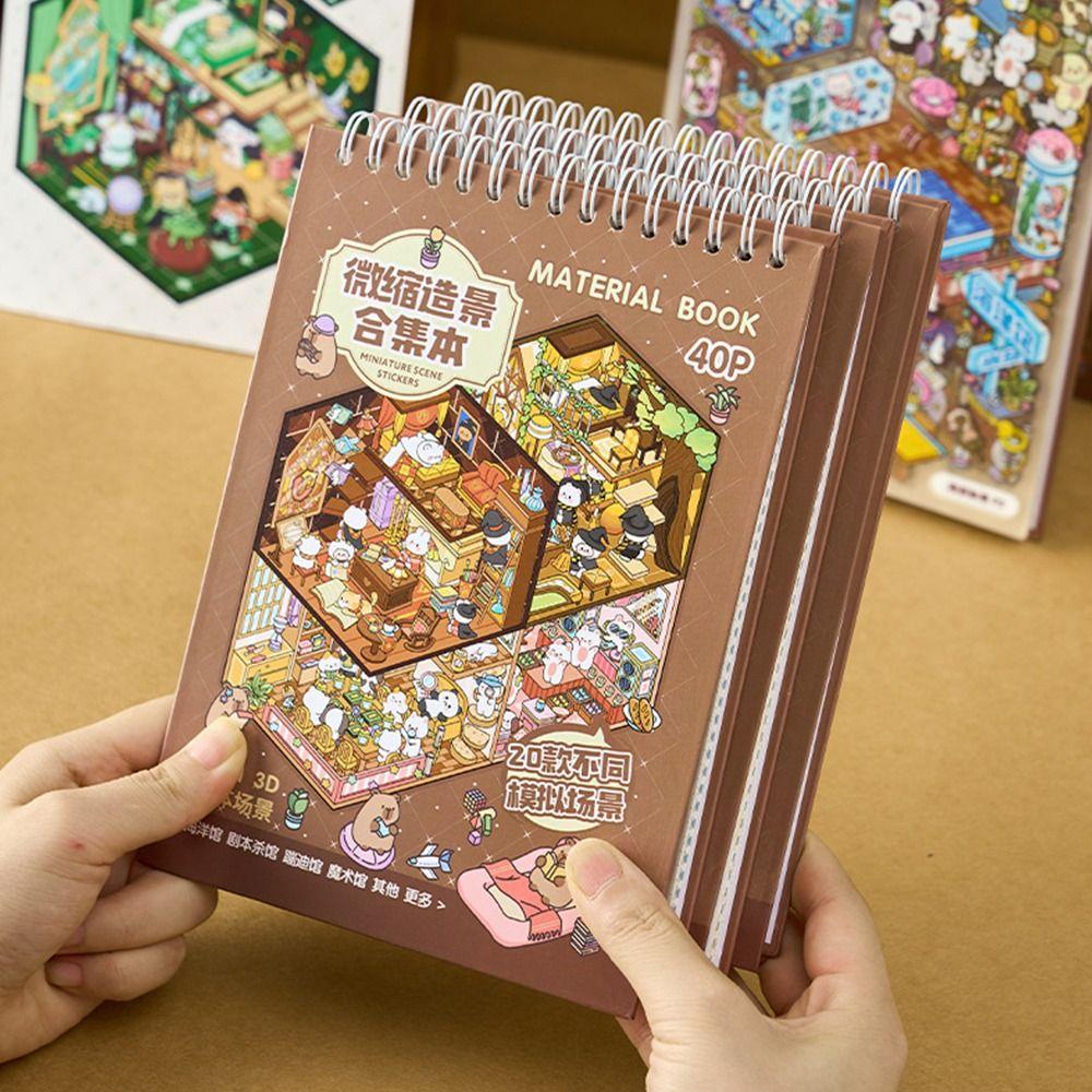 Книга наклеек 3D Сцена в хижине Визуальное наложение Мультяшная миниатюрная сцена Наклейка DIY Сцена в хижине Игрушка Игра Наклейки