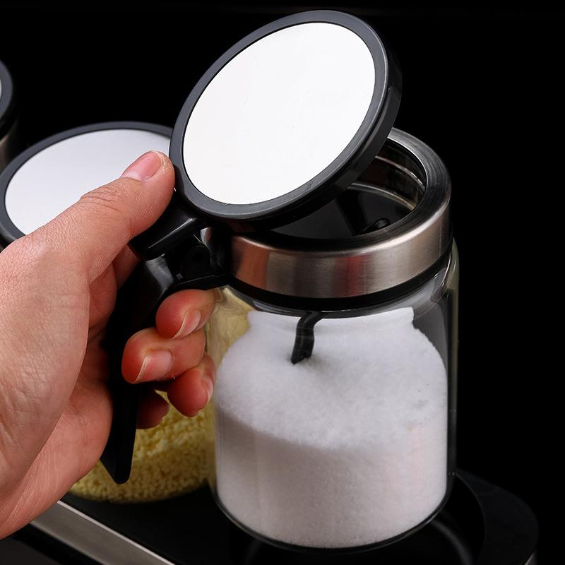 Коробка для приправы на кухне, прозрачный стеклянный контейнер для приправ с крышкой из нержавеющей стали, кастрюли для приправ для хранения продуктов на кухонном столе