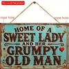2D Flat Wooden Sign 30*20cm Vintage 'Home of a Sweet Lady & Her Grumpy Old for Man' Wooden Hanging Plaque - Rustic Wall Decor for Home, Bar, Cafe