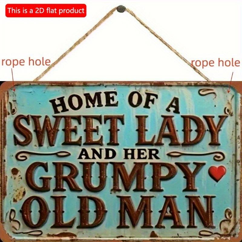 2D Flat Wooden Sign 30*20cm Vintage 'Home of a Sweet Lady & Her Grumpy Old for Man' Wooden Hanging Plaque - Rustic Wall Decor for Home, Bar, Cafe