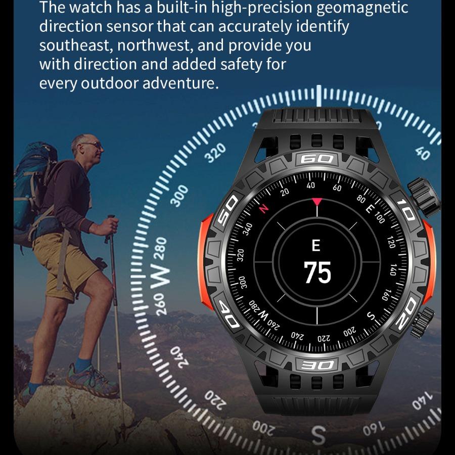 Умные часы HT22 IP68 Водонепроницаемые мужские оригинальные часы с Bluetooth-звонком, монитором здоровья, светодиодным фонариком и 100+ спортивными режимами