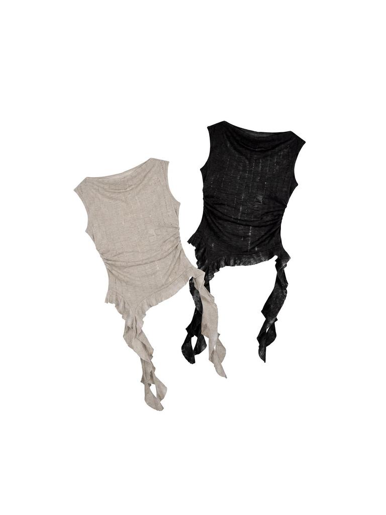 HeyHenry Ribbed Waist-Cinching Pleated Vest - American Style Sleeveless Top for Women