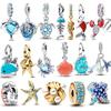 Sparkling Copper Crab Colourful Starfish Shell Conch Dangle Charm Fit Original Bracelet Diy Jewelry Accessories