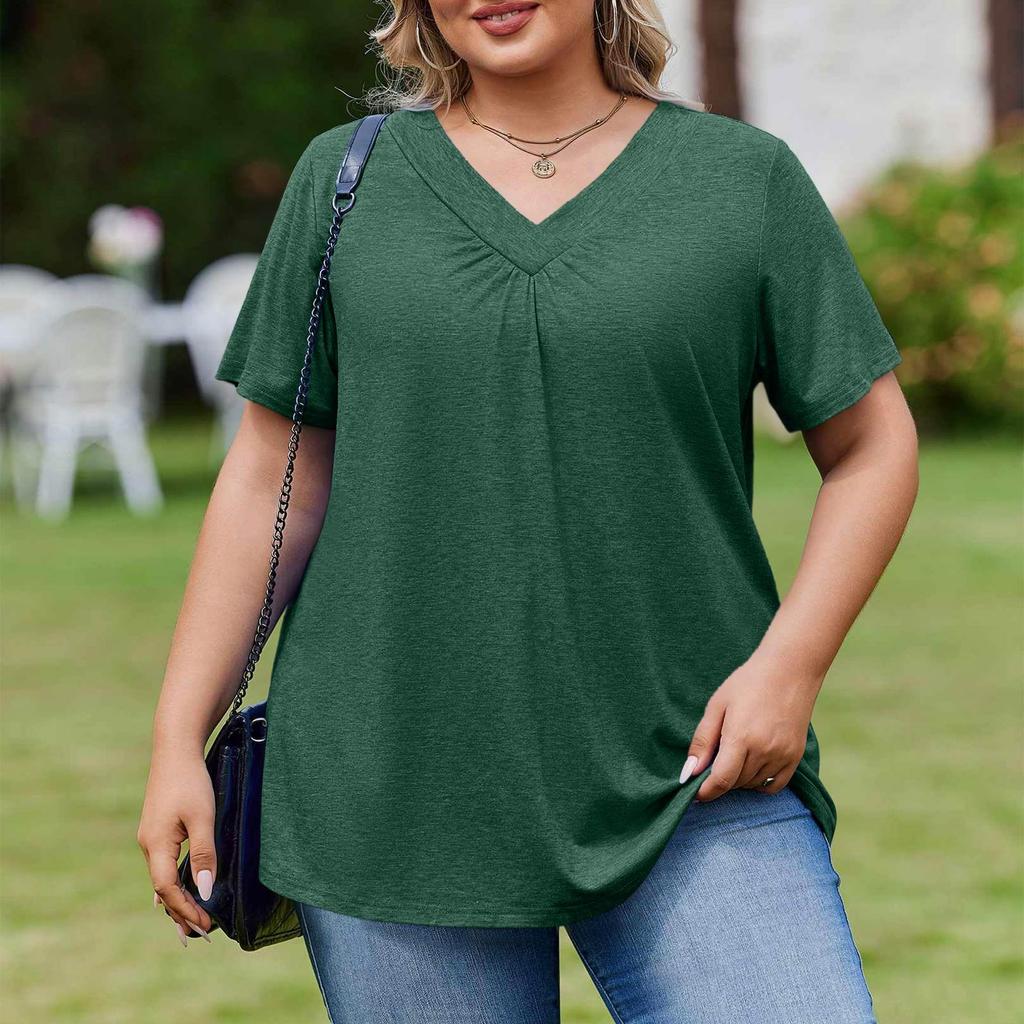 Женская модная повседневная свободная блузка большого размера с коротким рукавом, элегантная с V-образным вырезом, для работы
