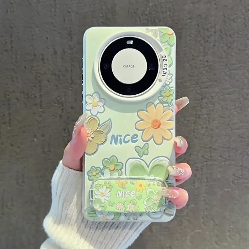 Green bottom oil flower is suitable for Huawei mate70pro mobile phone case mate60pro new pura80pro matte color