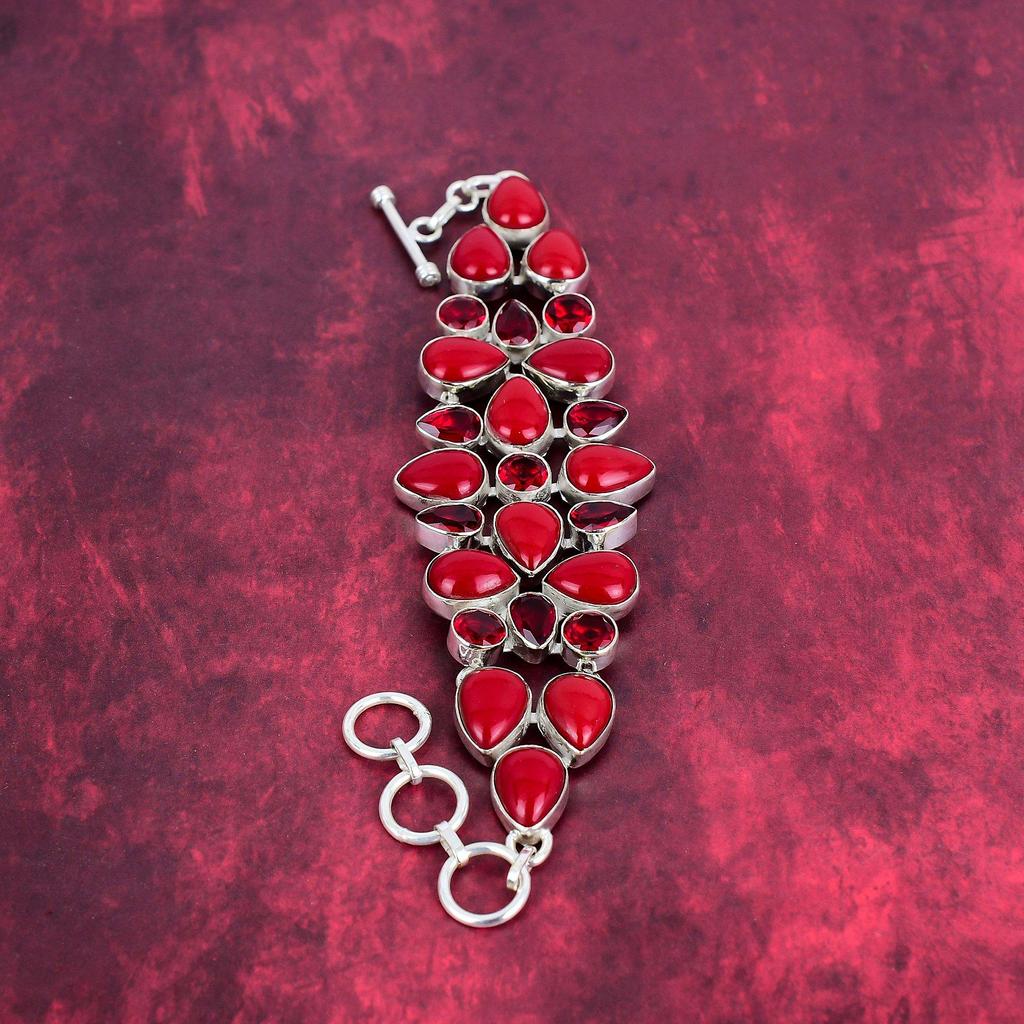 Красный коралл, ювелирные изделия из красного граната, браслет из стерлингового серебра 925 пробы, браслет ручной работы с драгоценными камнями на День памяти
