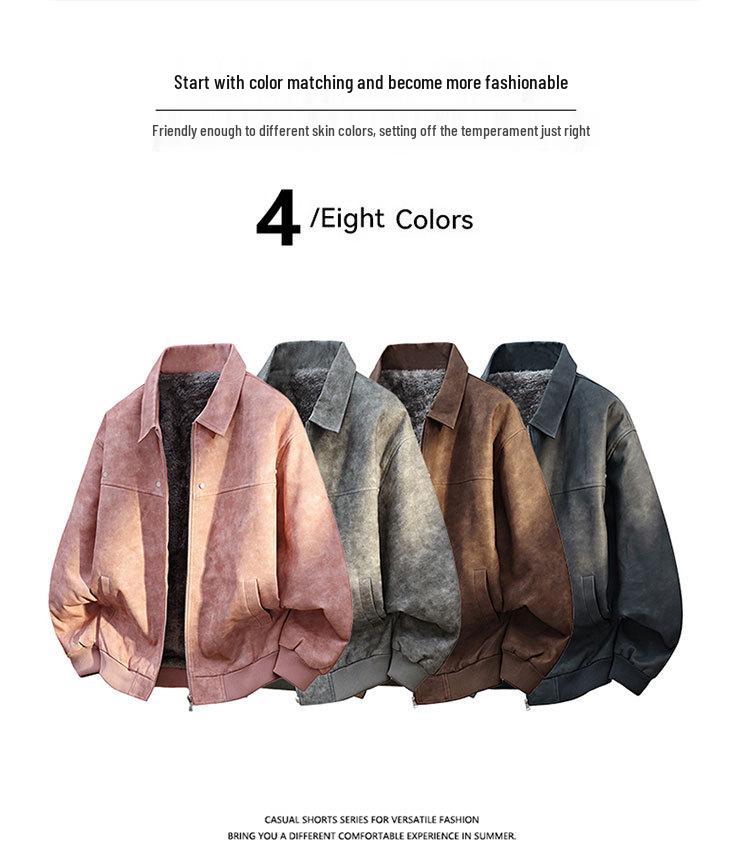 Мужская ретро куртка из ПУ кожи с флисовой подкладкой - Теплая, Модная, Утепленная, Стильная, Универсальная, Большого размера