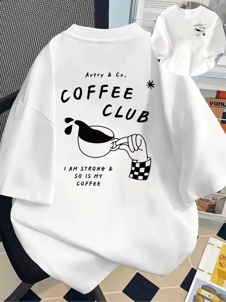 UnisexS Casual TShirt with A Coffee Vibe Featuring A Heart Pattern Printed on Both The Front and Back Unisexs Clothing