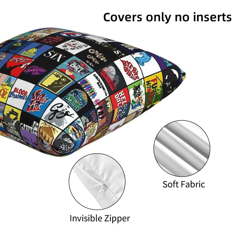 Broadway Musical Theatre Logos - Hand Drawn 2 Pcs Square Pillowcase Pillow Cover Cushion Decor Comfort Throw Pillow For Home