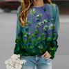Топы для женщин с принтом масляной живописи и лаванды, с круглым вырезом и длинным рукавом, футболка на осень, облегающий женский топ с длинным рукавом