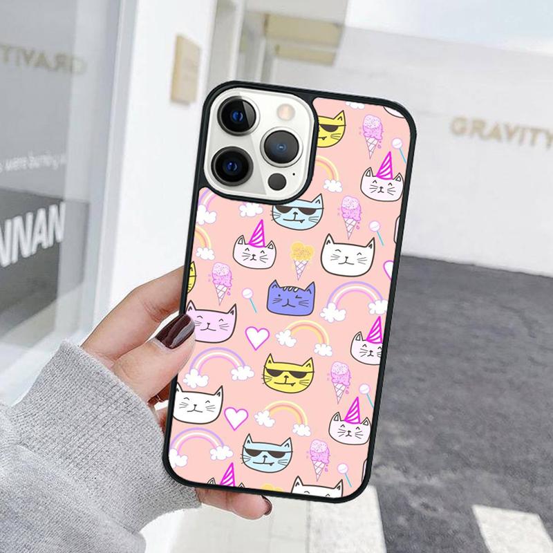 Cartoon Cat Ice Cream Animal Phone Case For iPhone 17 Air 15 16 Cover 11 13 14 Pro Max 12 Plus Max Fundas
