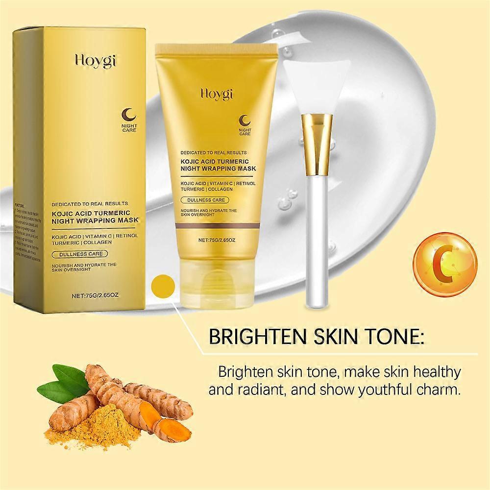 1/2/3X Kojic Acid Turmeric Night Wrapping Mask, Peel off Facial Mask with Brush