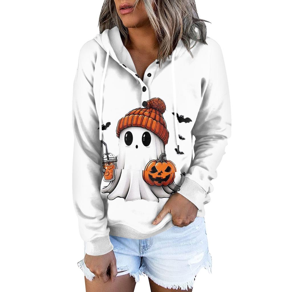 Женская модная облегающая толстовка с капюшоном и длинным рукавом с принтом на Хэллоуин