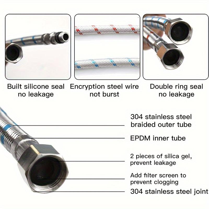 1 Pair 24-Inch Long Braided Stainless Steel Faucet Connector Hose, 3/8-Inch Female Compression Thread To M10 Male Connector