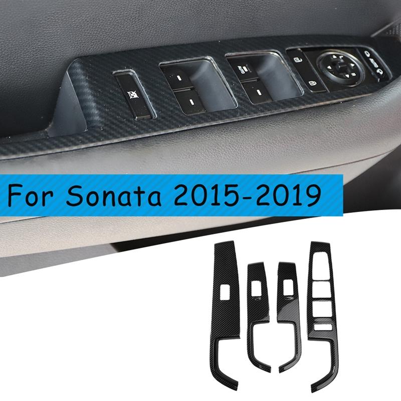 Для Hyundai Sonata 2015-углеродное волокно, кнопка переключателя подъема окна, панель, отделка, украшение подлокотника внутренней двери