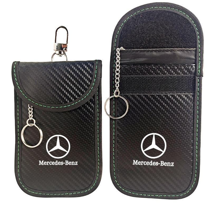Leather Car Key Case Signal Blocker Bag Shielding Pocket For Mercedes Benz W212 W213 W205 W177 W247 W176 CLS MR8