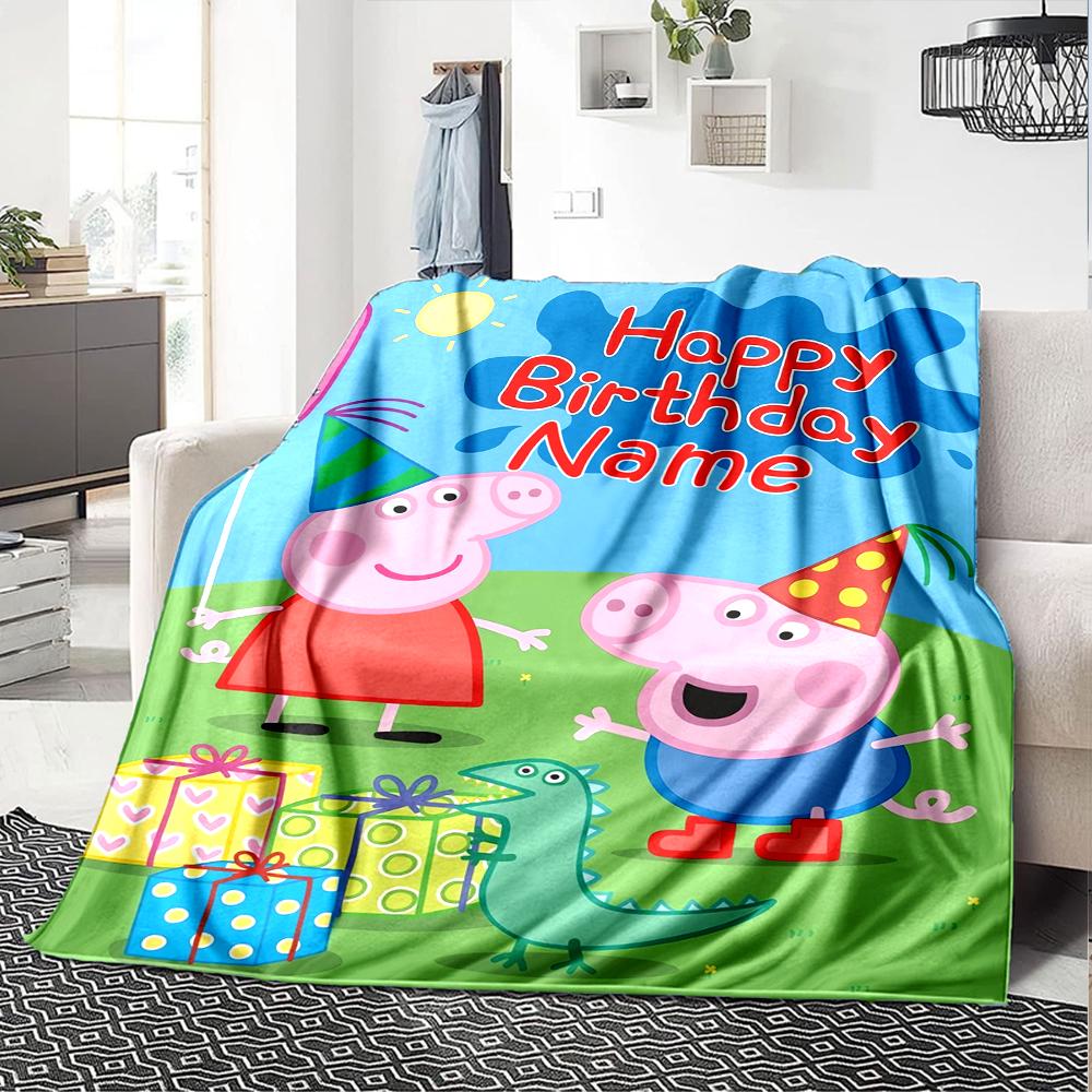 Custom Name Peppa Pig Theme Printed Blanket - Perfect for Couch, Bed, Travel & Outdoor Use | Machine Washable, Cozy & Durable.