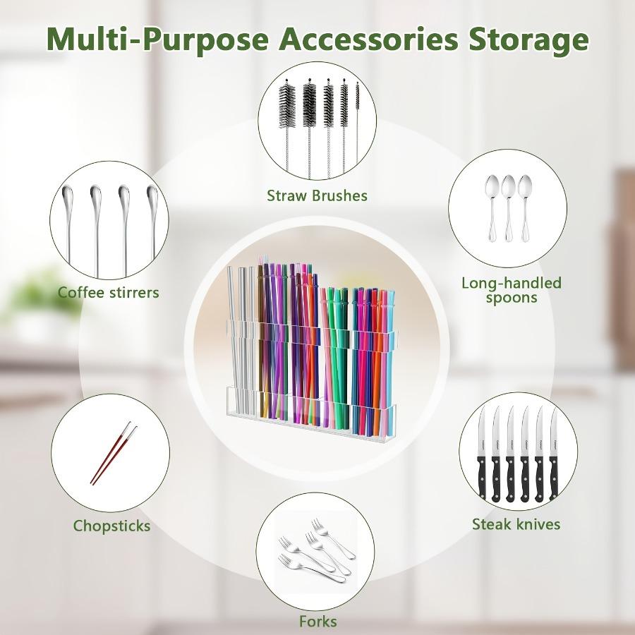 [2pcs-Large Acrylic Straw Holder] Transparent Acrylic Straw Storage Box | Reusable, Ultra-Adhesive Cabinet Door Installation