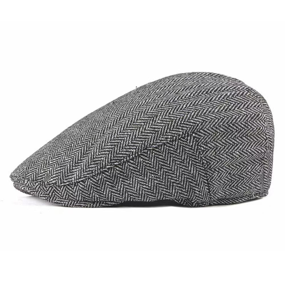 Flat Top Painter Hat Herringbone Newsboy Cap Casual Men Beret Male