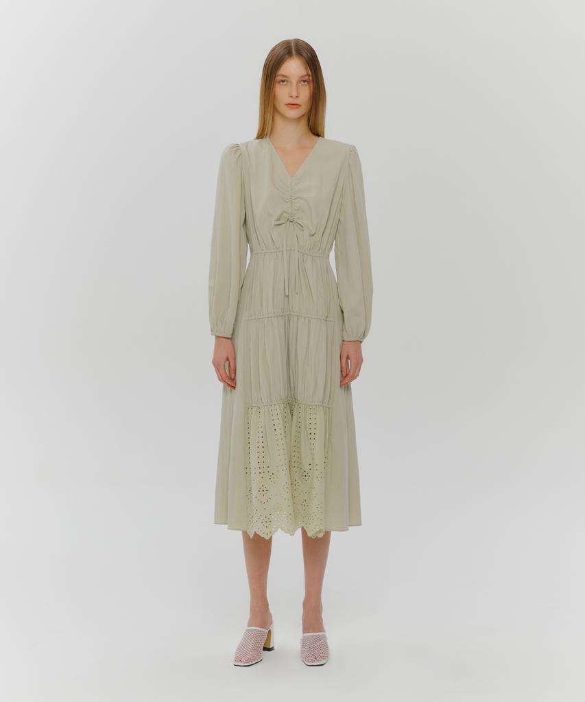 Etmont Stair Shirring Punching Dress Light Green