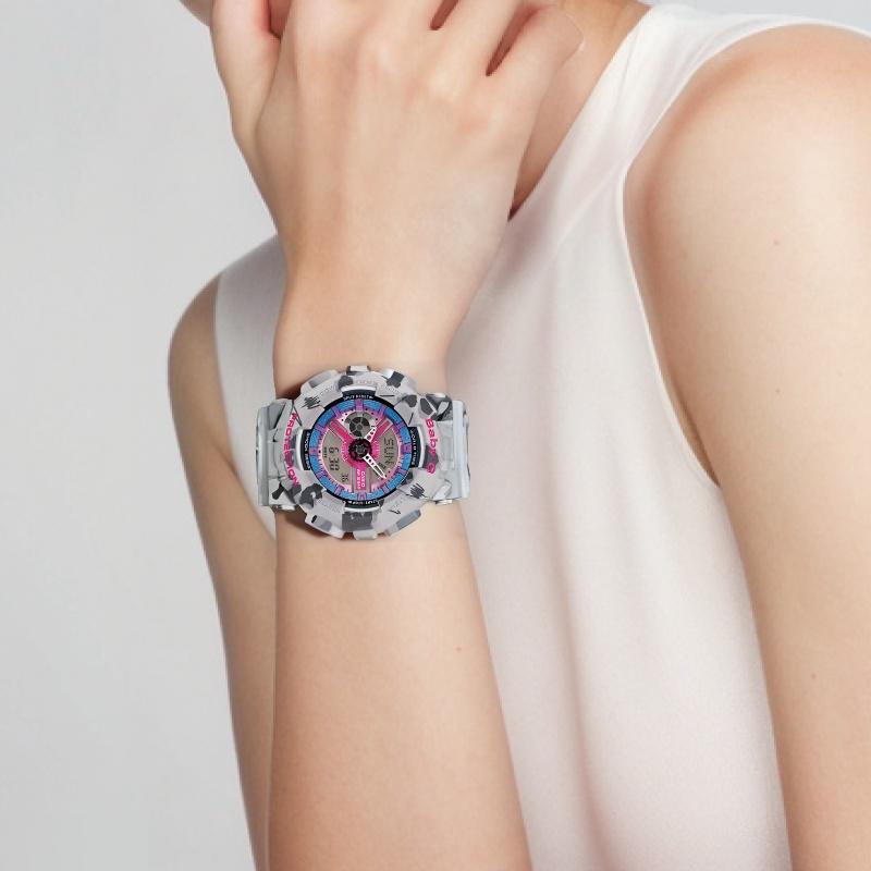 Casio BABY-G Тематическая серия Модные Спортивные Трендовые Водонепроницаемые Часы Контрастный Цветочный Леопардовый Узор Кварцевый Механизм Ремешок из Смолы Японские BA-110FL-8A