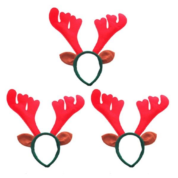 Christmas Rudolph Hair Ornament with Large Horns, Type A, 3 Pieces