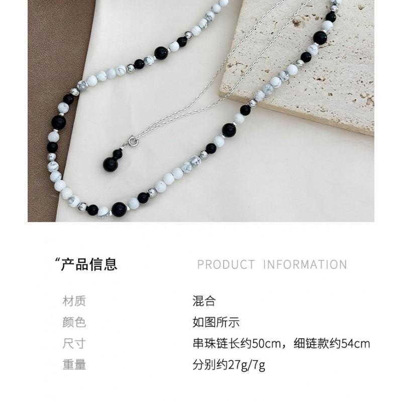 Layered Black White BeadedNecklace Vintage Minimalist Single Wear Luxury Niche Jewelry Women