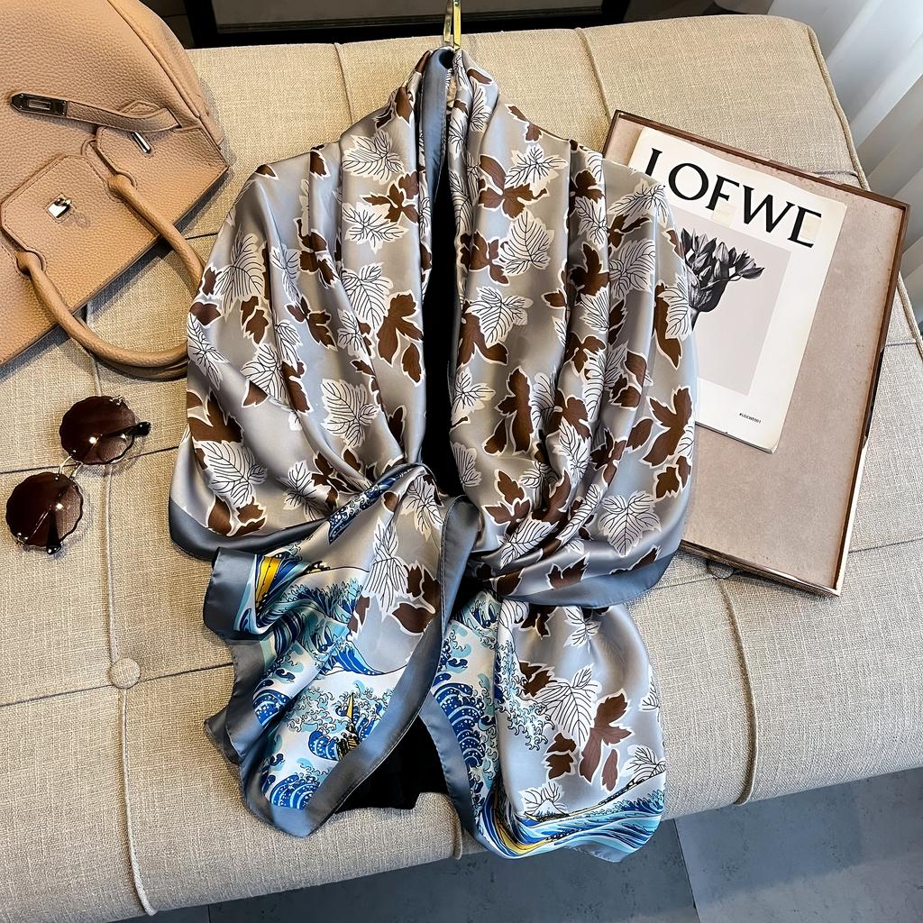 New 180*90cm Luxury Brand Women Scarf Summer Silk Shawl Lady Wrap Soft Female Beach Stole Bandanna Foulard Muffler