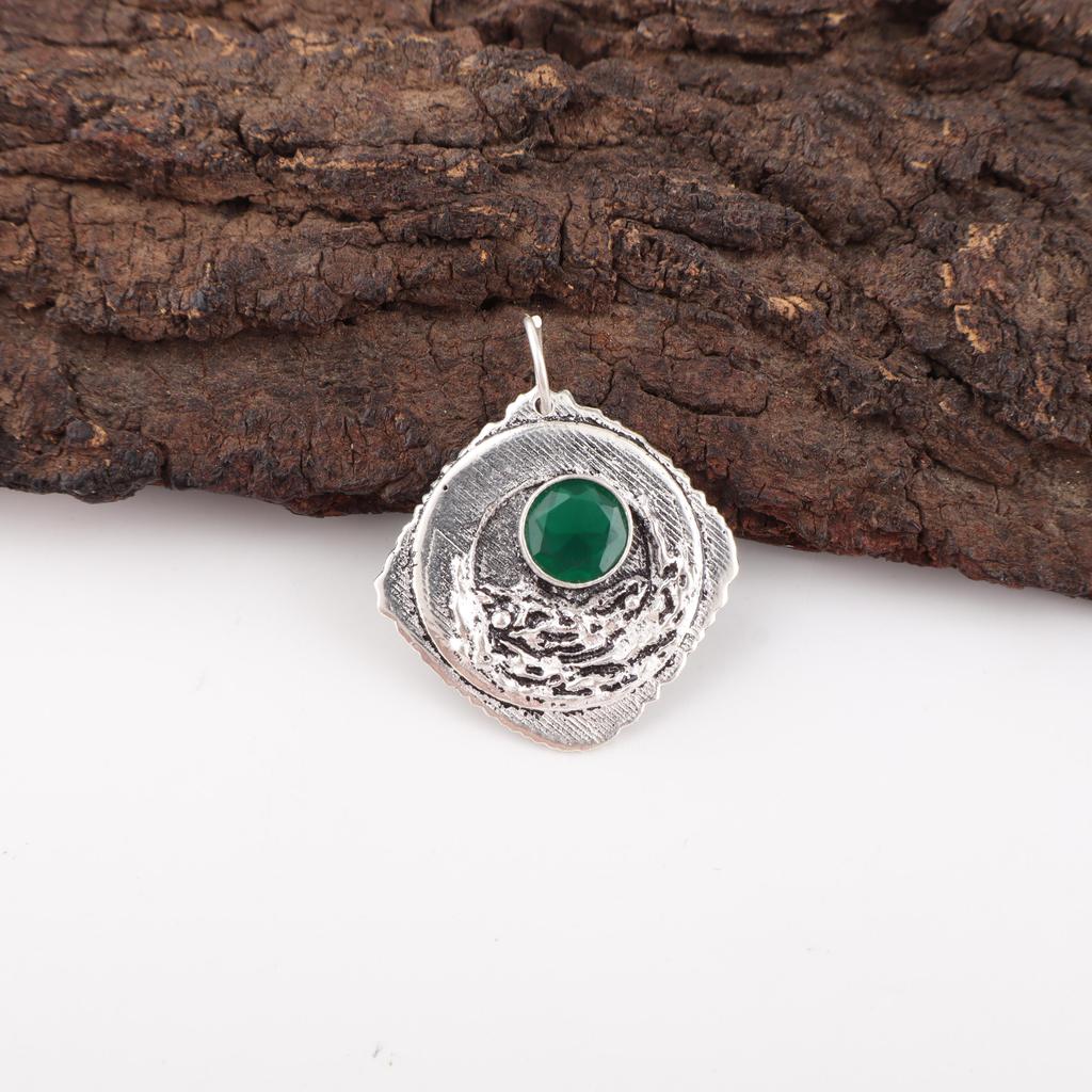 Green Onyx Pendant Handmade Gemstone Jewelry, 925 Solid Sterling Silver Pendant Unique Design Jewelry