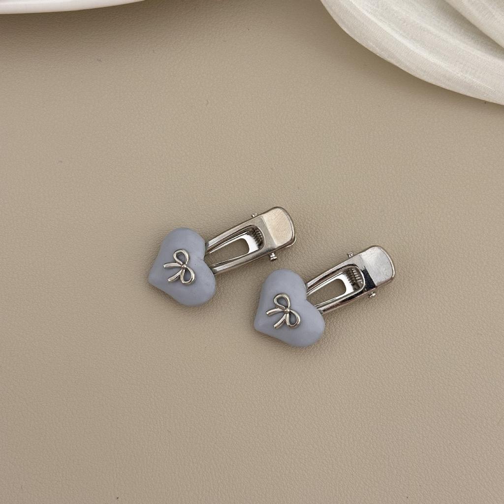 2pcs New Sweetcute Silver Bow Imitation Leather Duck Bill Clip Hairpin Bangs Side Headwear Girls Kids Women Hair Accessories