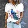 2024 Fashion Trend New Simple Short Sleeved Top Summer Loose Casual Crewneck T-shirt Peacock Print Women's White T-shirt
