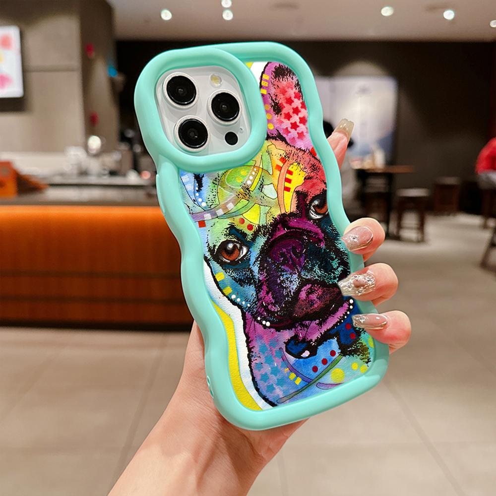 Мягкий чехол для телефона Macaron Big Wave для iPhone 11 12 13 14 15 Samsung A13 A14 A15 A24 A53 A54 A55 Xiaomi Redmi Note 13 12C, чехол A44, французский бульдог, собака