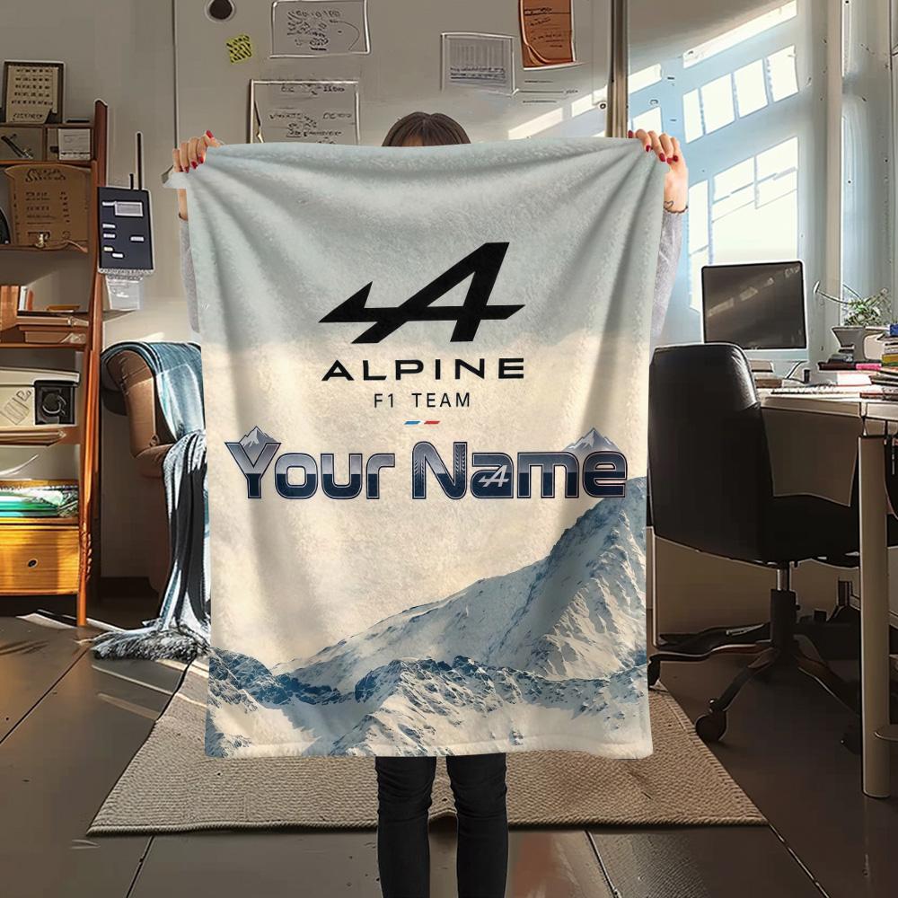 1PC Alpine F1 Custom Name Patterned Flannel Blanket Suitable For All Seasons For Home Decor Warmth And Comfort Gifts Holiday Present